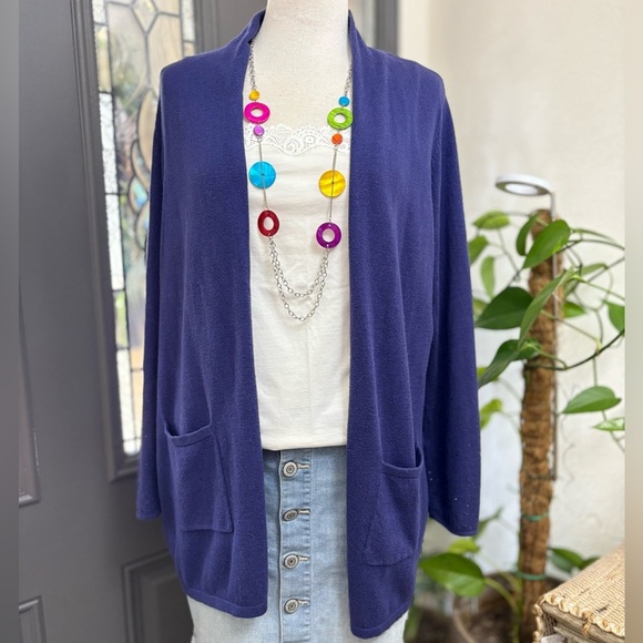 Chico’s Women’s Purple Open Front Long Cardigan with Rhinestone Detail | Size M - Picture 1 of 8